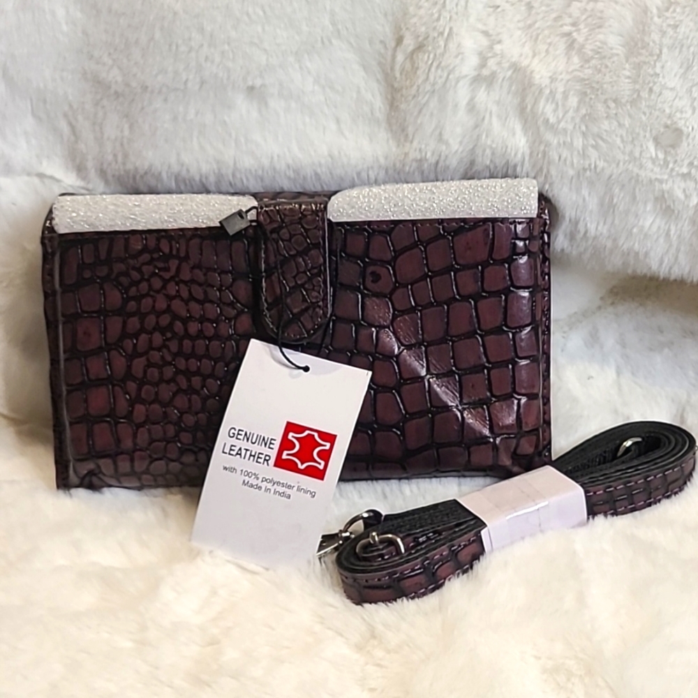 Burgandy Embossed Leather Mini Bag